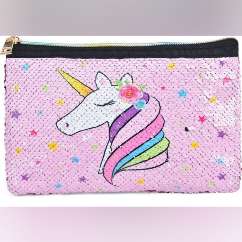 WERNNSAI Unicorn Makeup Bag - Reversible Sequin Bag Sparkly Pink Zipper